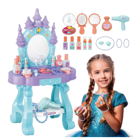 Penteadeira Castelo Emite Luz E Som Princesa Infantil Azul